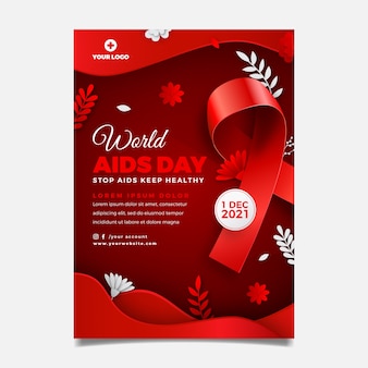 Paper style world aids day vertical poster template