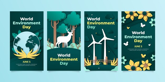 Paper style world environment day instagram stories collection