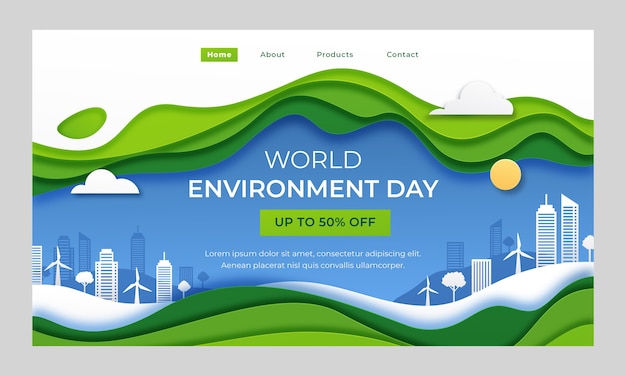 Free vector paper style world environment day landing page template