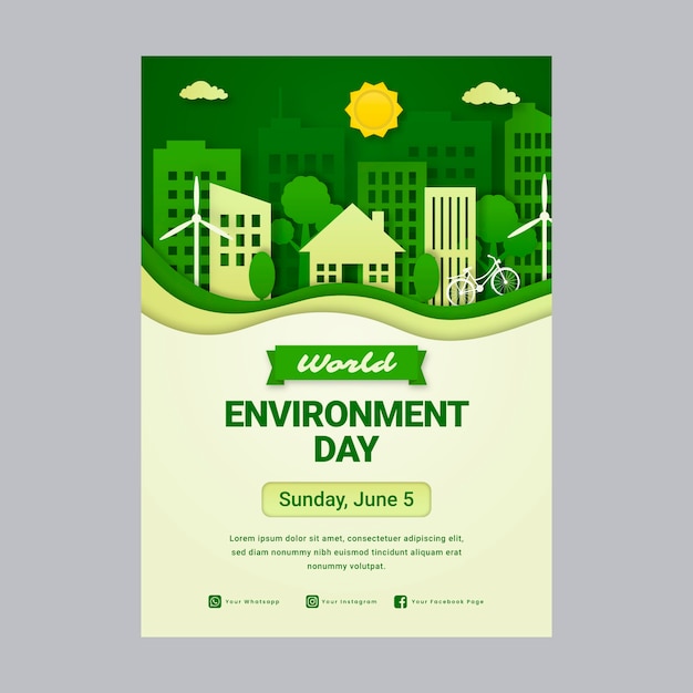 Vettore gratuito modello di poster verticale per la giornata mondiale dell'ambiente in stile carta