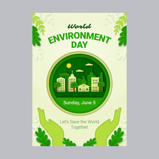 Free vector paper style world environment day vertical poster template