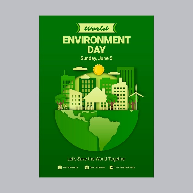 Free vector paper style world environment day vertical poster template