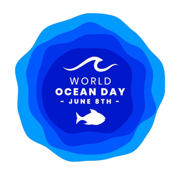 Paper style world ocean day background with fish