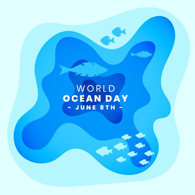 Мировой день океана в бумажном стиле синий фон