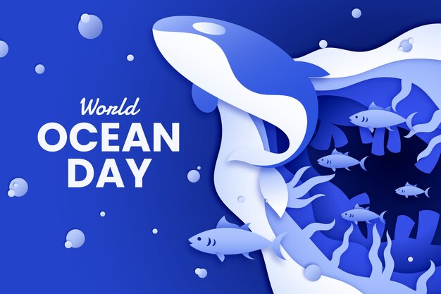 Free vector paper style world oceans day background