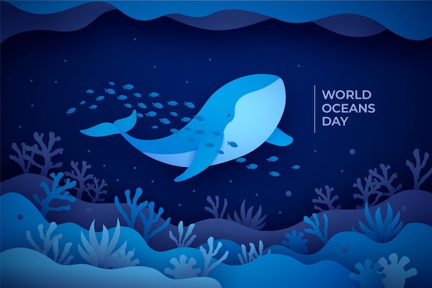 Free vector paper style world oceans day illustration