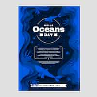 Free vector paper style world oceans day vertical flyer template