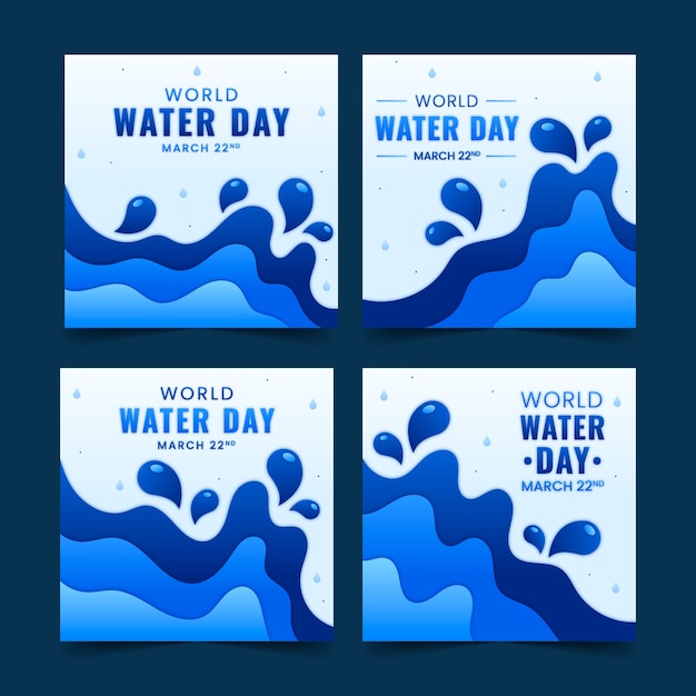 Free vector paper style world water day instagram posts collection