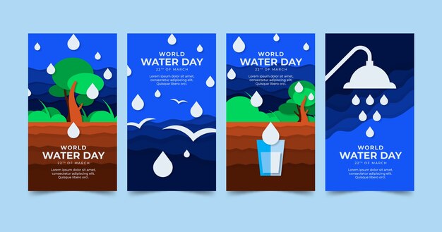 Paper style world water day instagram stories collection