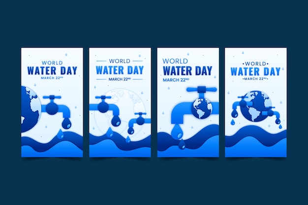 Free vector paper style world water day instagram stories collection