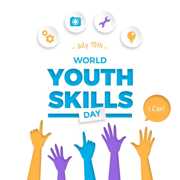 Free vector paper style world youth skills day illustration