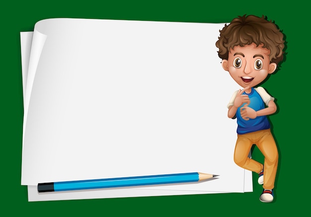 Бесплатное векторное изображение Бумажный шаблон с мальчиком и карандашом