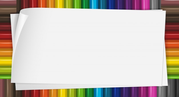 Free vector paper template with color pencils in background