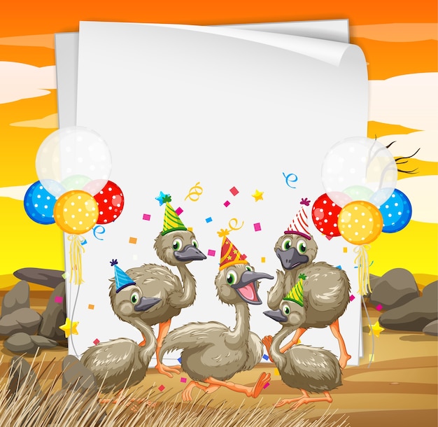 Paper template with cute animals in party theme