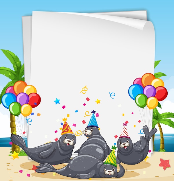 Paper template with cute animals in party theme