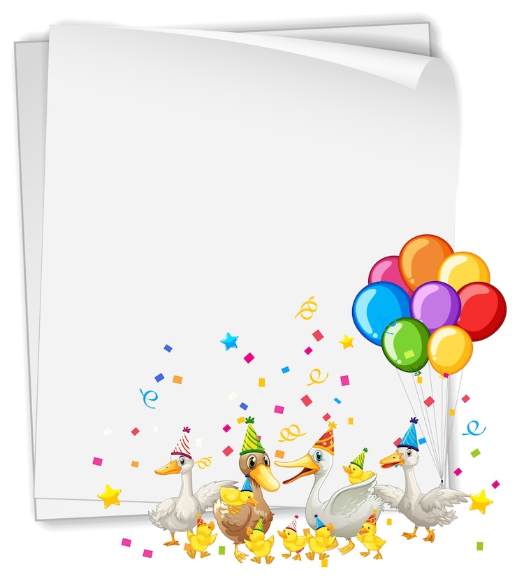 Free Vector paper template with cute animals in party theme
