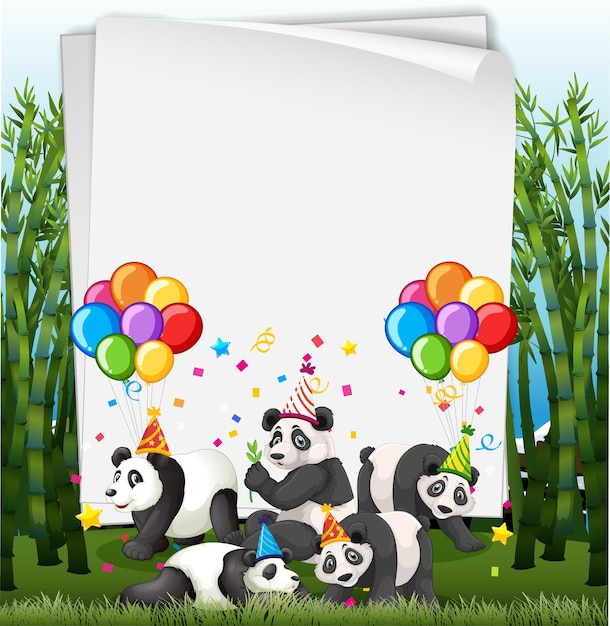 Free vector paper template with cute animals in party theme