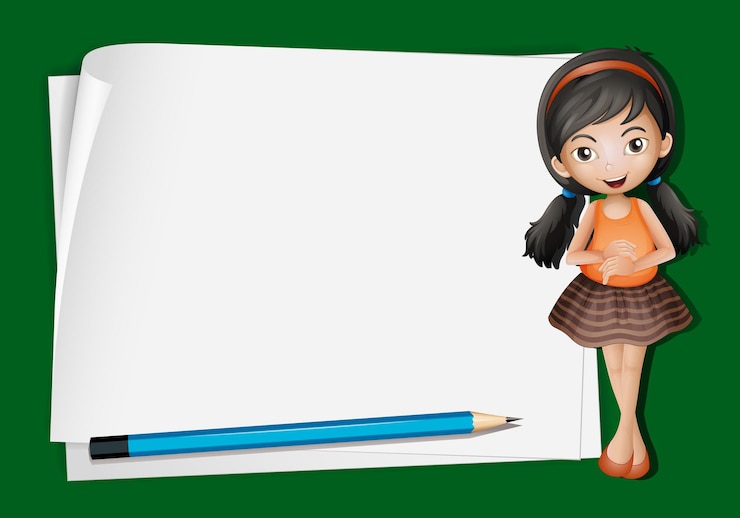 मुफ़्त वेक्टर paper template with cute girl and pencil