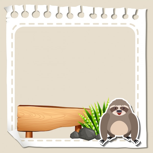 Free vector paper template with cute sloth