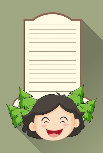 Paper template with girl and pine trees