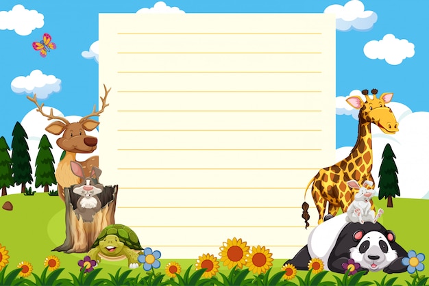 Paper template with many animals in garden