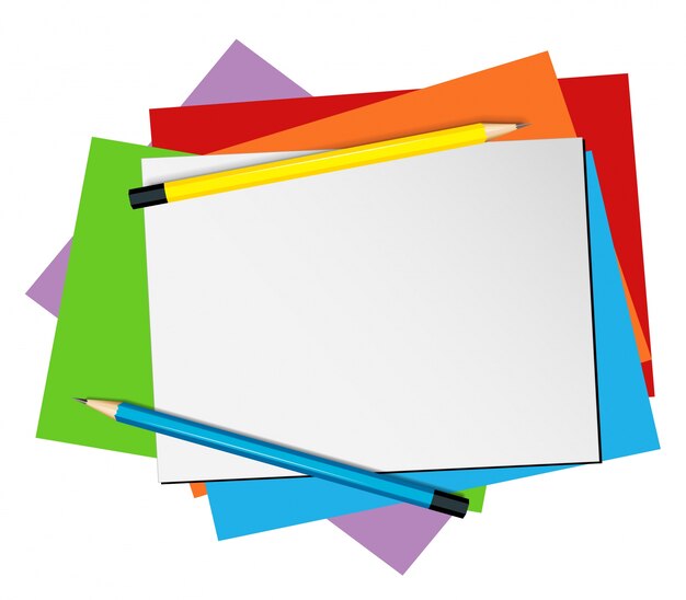 Бумажный шаблон с карандашами и цветными бумагами