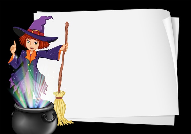 Paper template with witch and pot