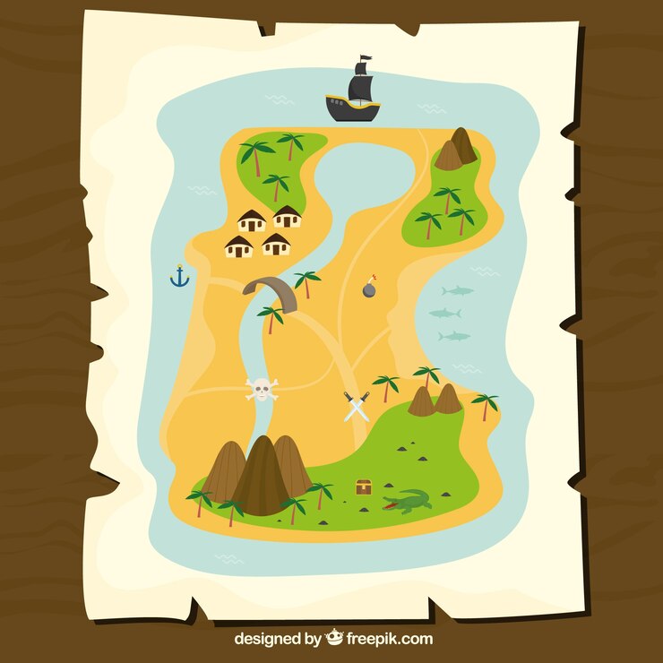 Free Vector paper with colored pirate treasure map