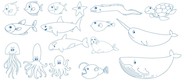 Free Vector a paper with a doodle design of the different sea creatures with