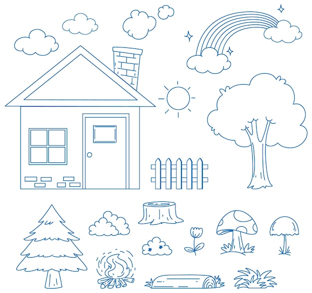 Free vector a paper with a doodle design of the house and tree