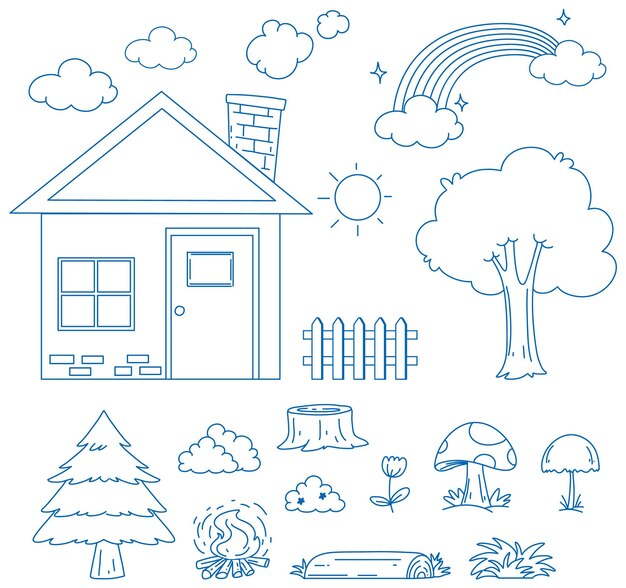 A paper with a doodle design of the house and tree