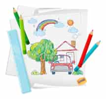 Free vector a paper with a doodle sketch design with color and colour pencil