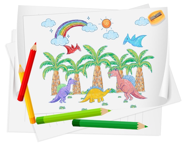 Vettore gratuito una carta con un disegno di schizzo di doodle con colore e matita colorata