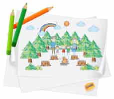 Free vector a paper with a doodle sketch design with color and colour pencil