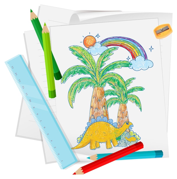 Free vector a paper with a doodle sketch design with color and colour pencil