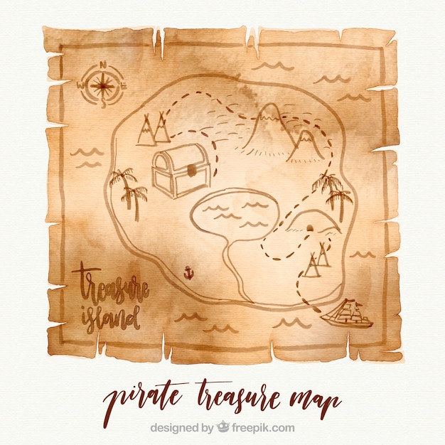 Paper with watercolor pirate treasure map