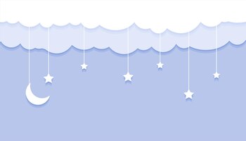 papercut style moon stars and clouds background
