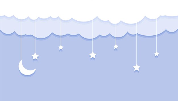 Papercut style moon stars and clouds background