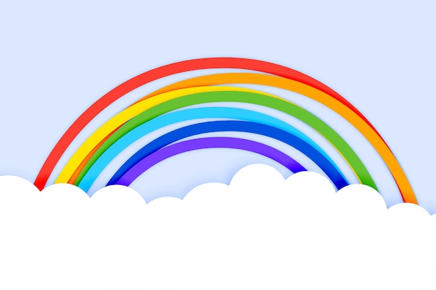雲の背景とペーパーカットスタイルの虹