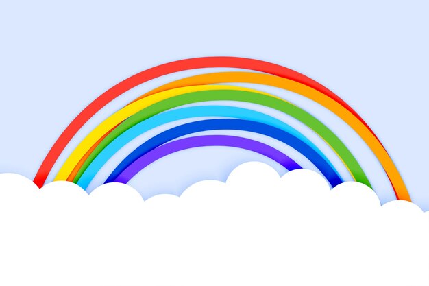 Papercut style rainbow with clouds background