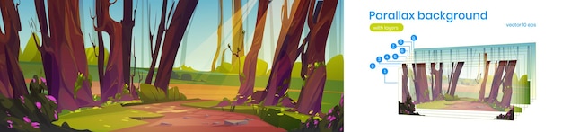 Free vector parallax background 2d cartoon nature landscape