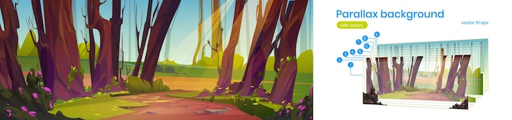 Free Vector parallax background 2d cartoon nature landscape