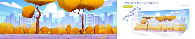 Parallax background autumn city skyline cityscape