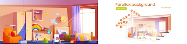 視差背景子供の寝室2dゲームベクトル