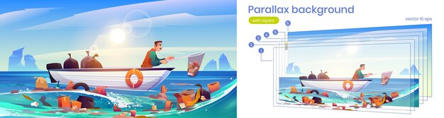 Parallax background ocean polluted water cleanup