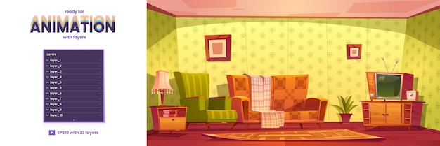 Free vector parallax background old room with retro furniture