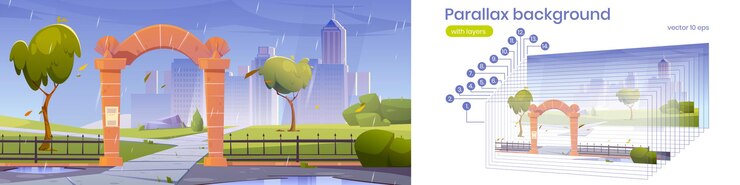 Free Vector parallax background stone arch gates to city park