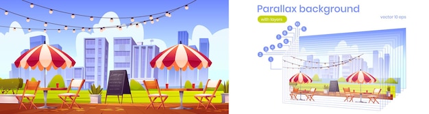 Free vector parallax background summer cafe at outdoor terrace