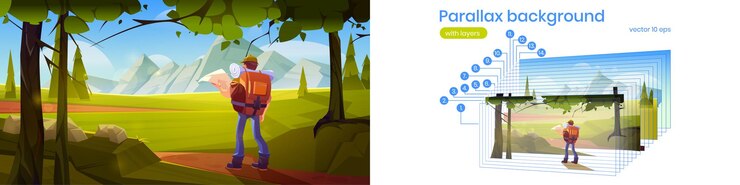 Free Vector parallax background traveler at nature landscape