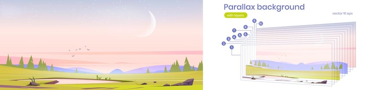 Free Vector parallax background with early morning nature